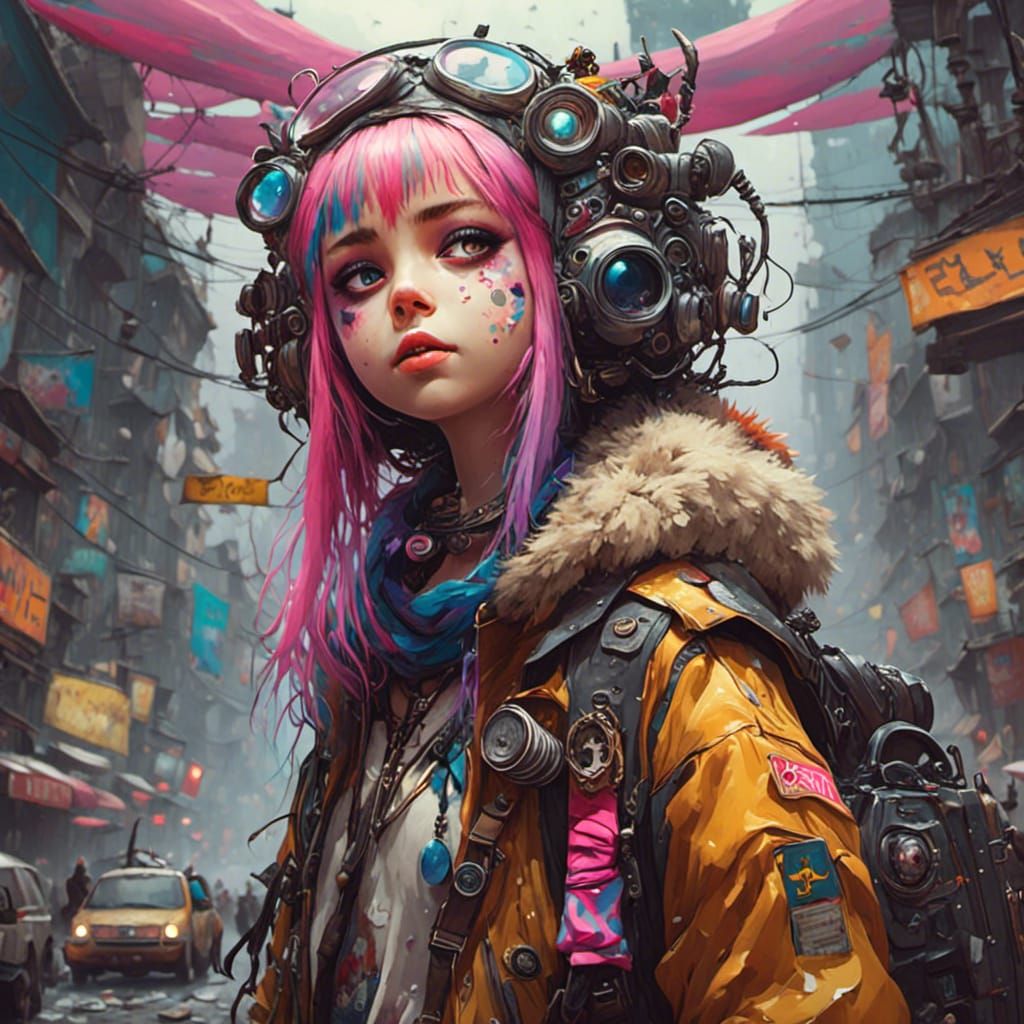 Harajuku Girl with Big Eyes in Retro Style