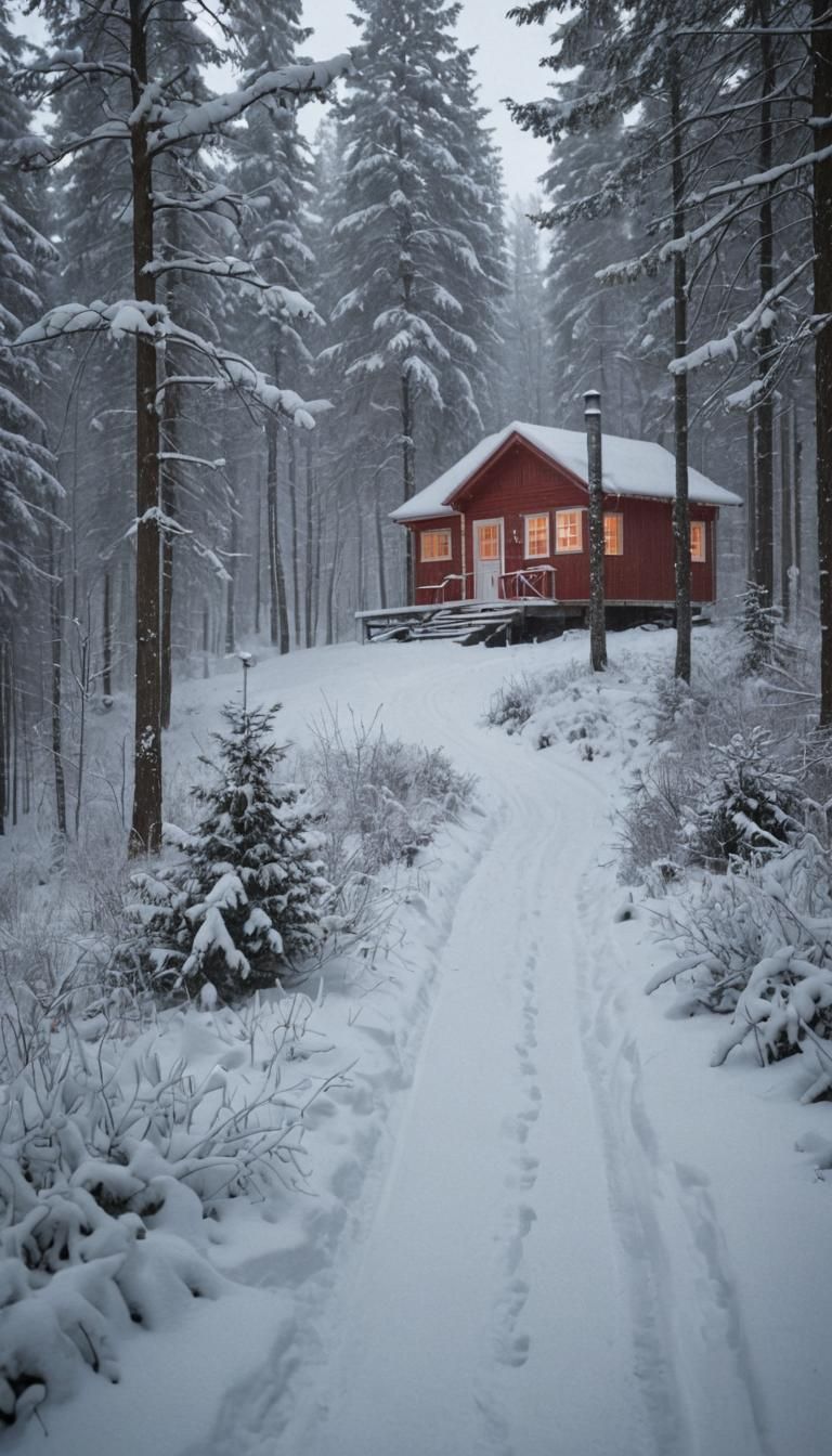 Cozy Winter Cabin in Ansel Adams Style