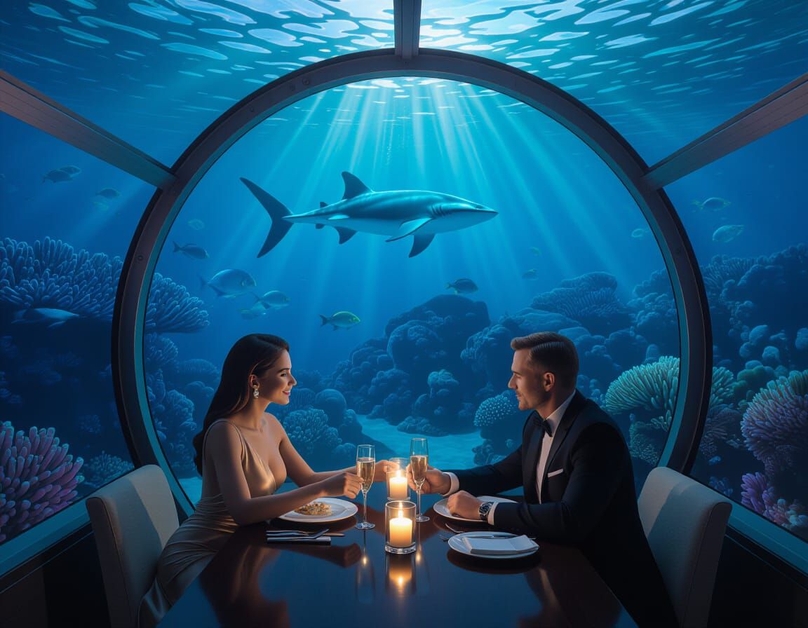 Romantic Submarine Dinner Amidst Coral Reef
