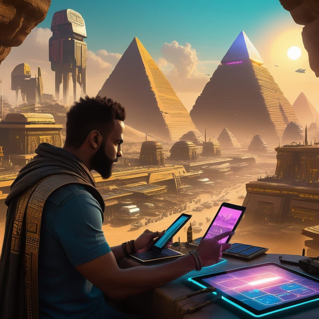 Cyberpunk Pharaohs Oversee Neon Metropolis