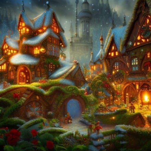 Miniature Christmas Fairy Village: Detailed Matte Painting