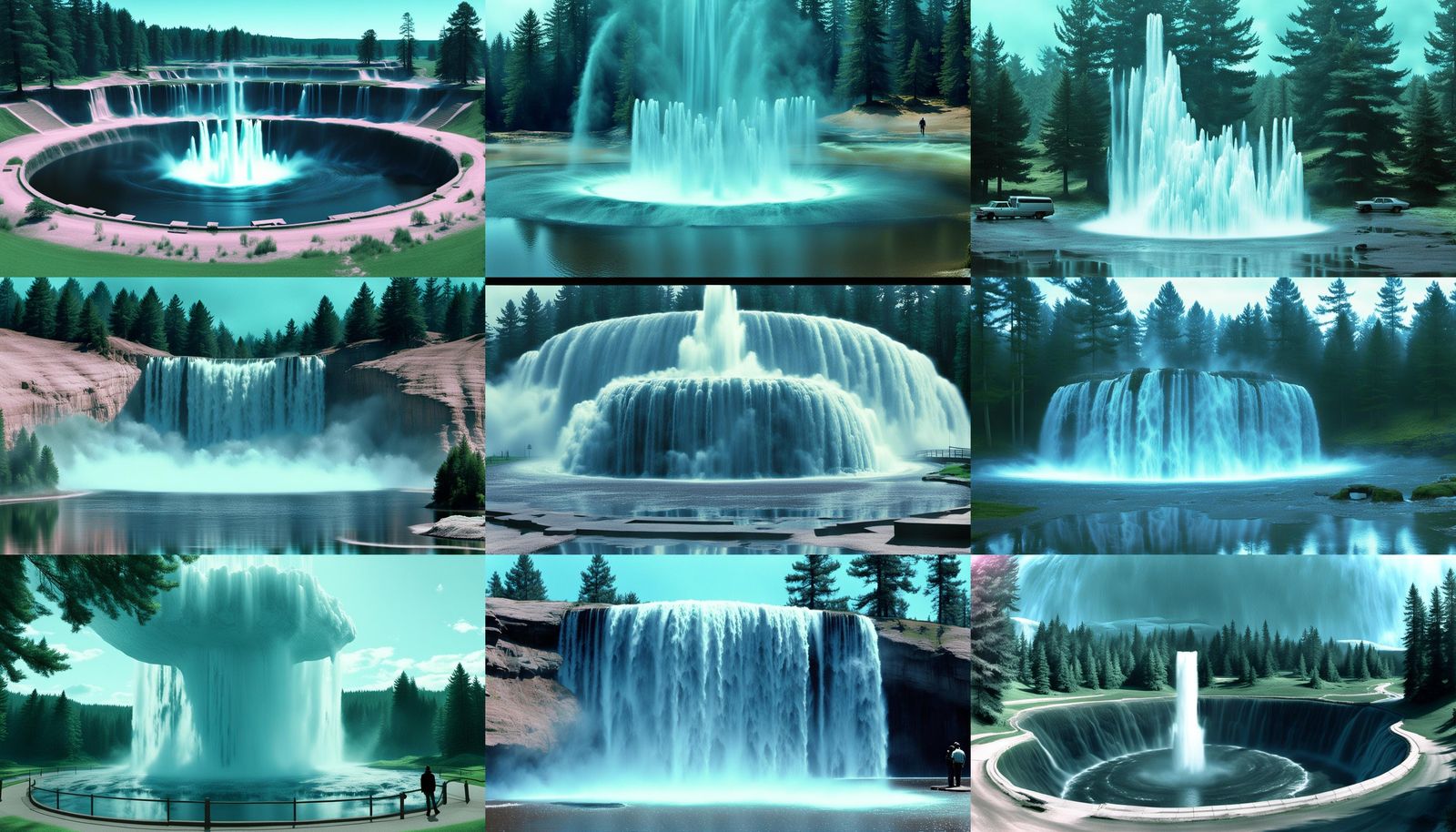 Surreal Cityscape with Ghostly Elements in Vaporwave Style