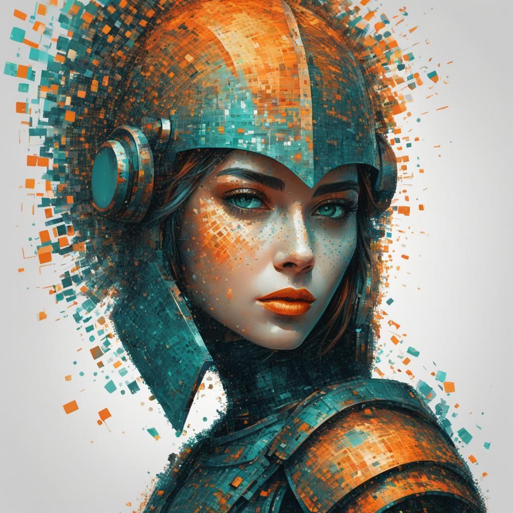Girl in Knight's Helmet: Digital Punk Portrait