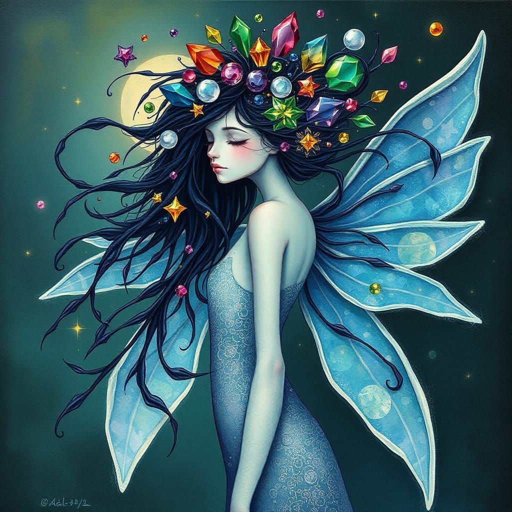 Ethereal Gem-Adorned Woman in a Dreamlike Style