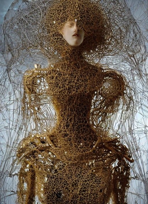 Gynoid Angel in Rococo Style with Robotic Elements