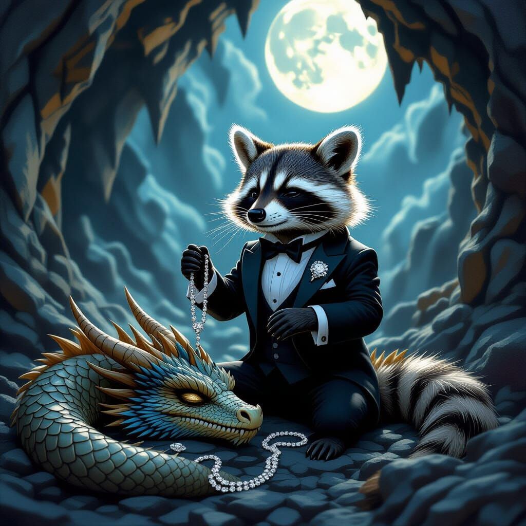Raccoon Thief Steals from Dragon Hoard
