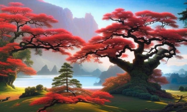 River Estuary Vista Landscape as Colorful Digital Illustrati...