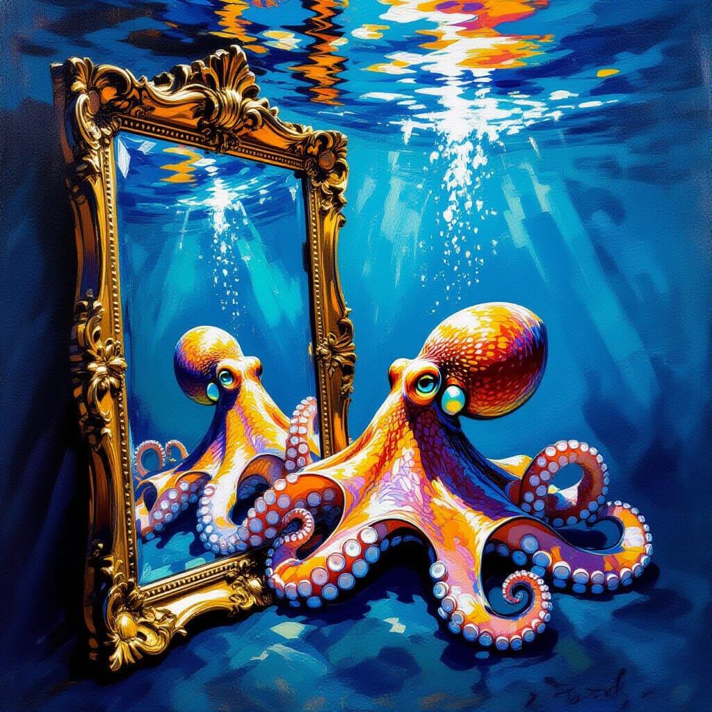 Octopus Sees Reflection in Deep Sea Mirror