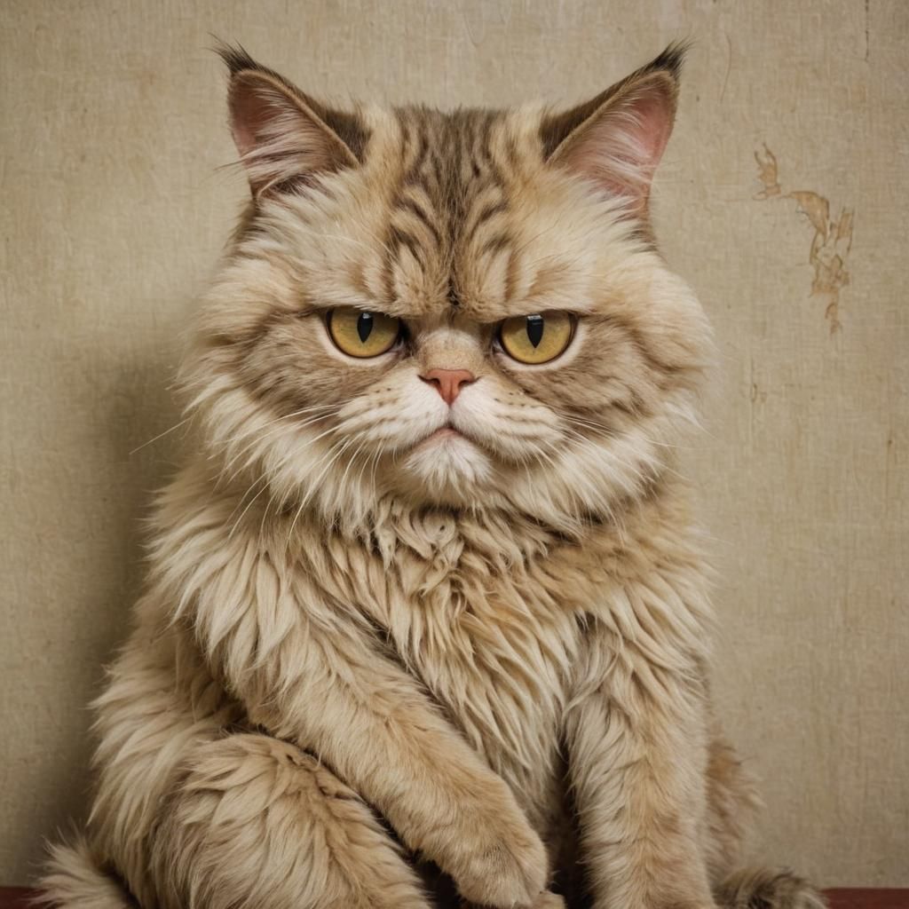 Grumpy Plush Cat Breaks Fluffy System: Expressionist Style