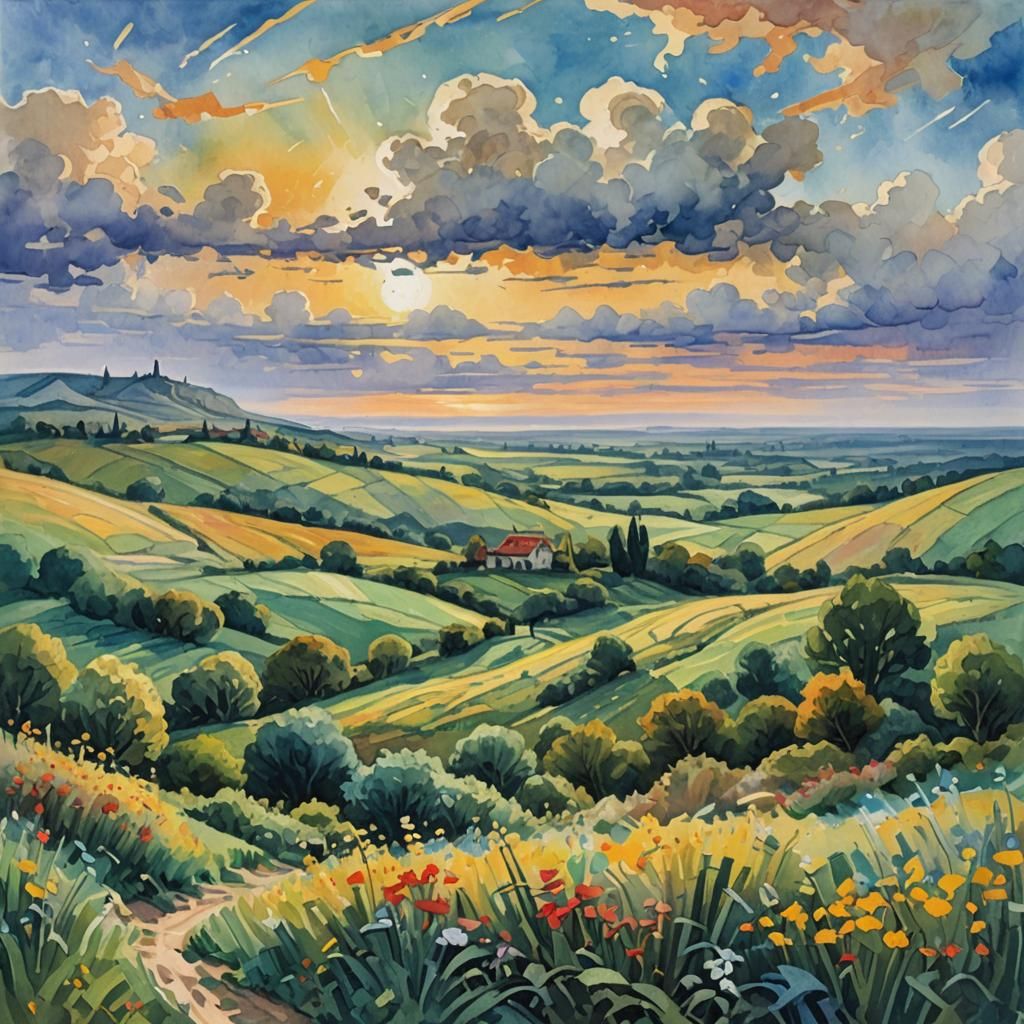 Tangled Horizon: Gouache and Watercolor Masterpiece