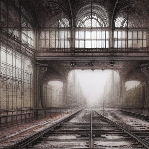 Liminal Train Station with Ghostly Travelers