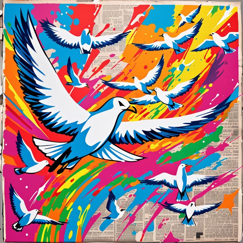 Expressionist Seagulls in Spray Paint on Newspaper