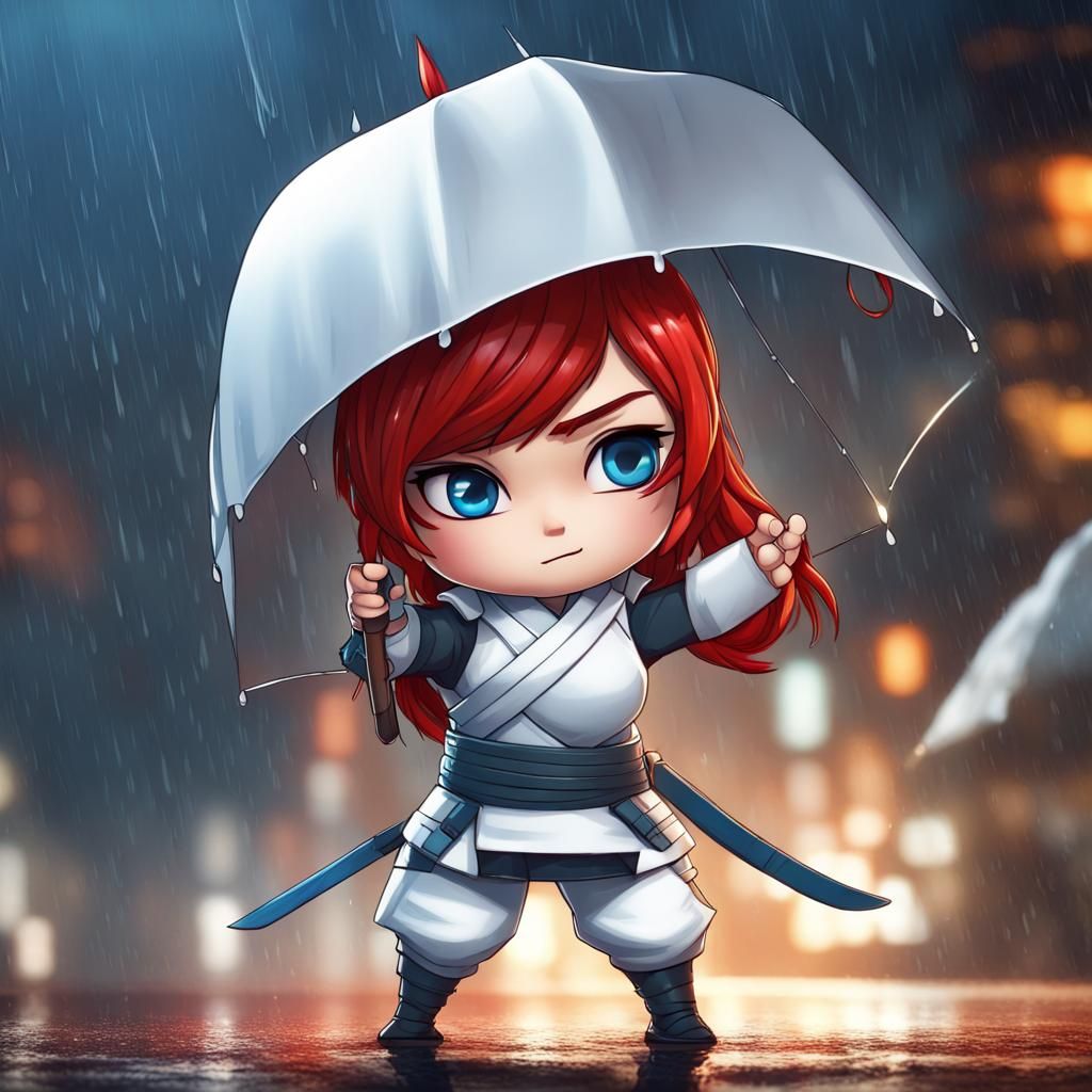 Ninja Woman with Red Hair in Pixar Style