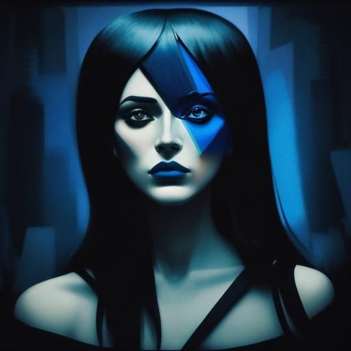 Cubist Woman in Moody City, Film Noir Lighting