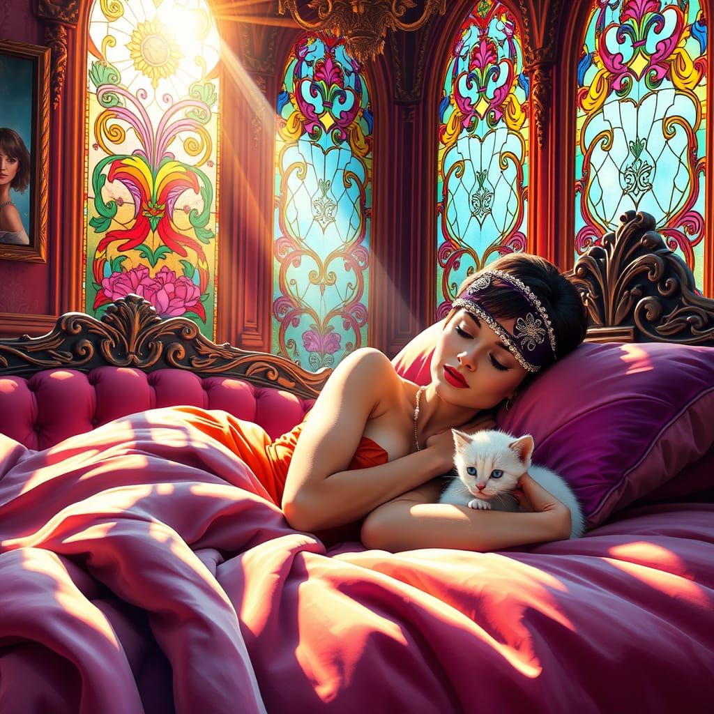 Glamorous Audrey Hepburn in Whimsical Morning Slumber