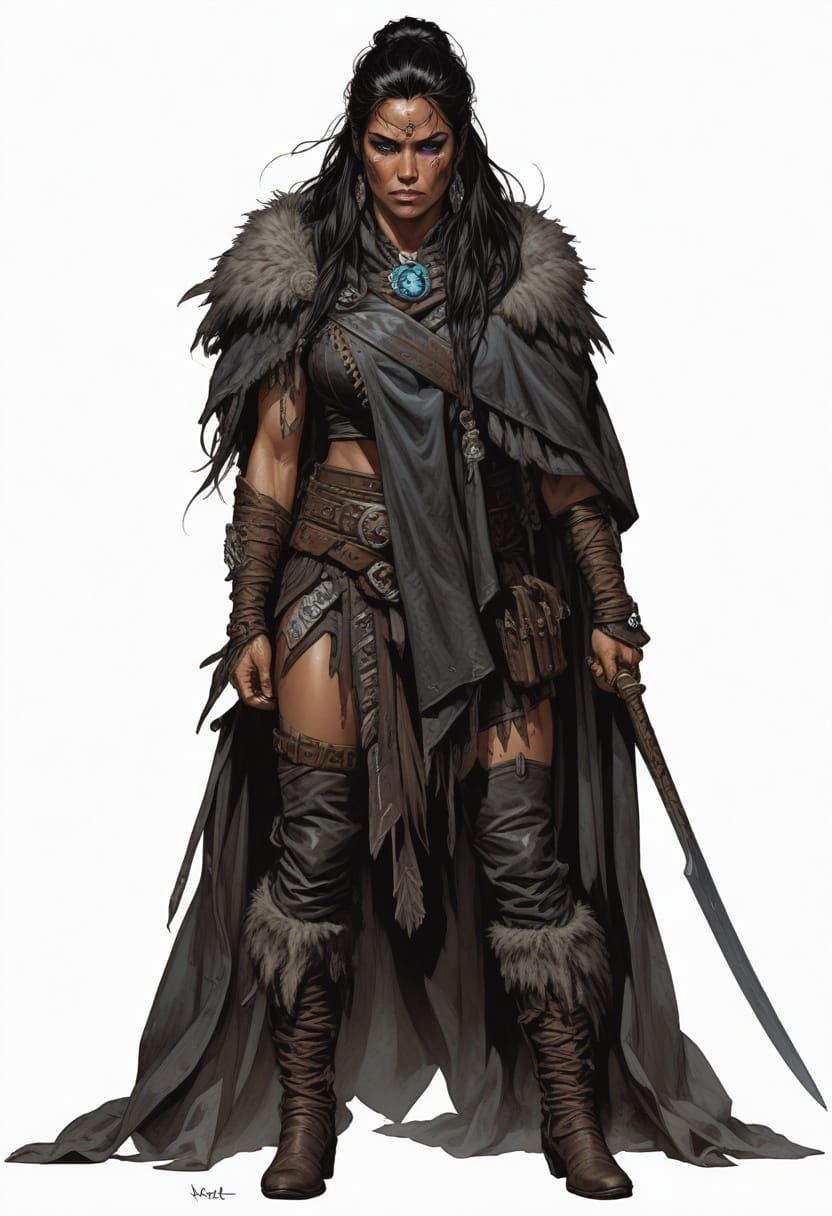 Stern Polynesian Barbarian Woman in Heroic Fantasy Illustrat...