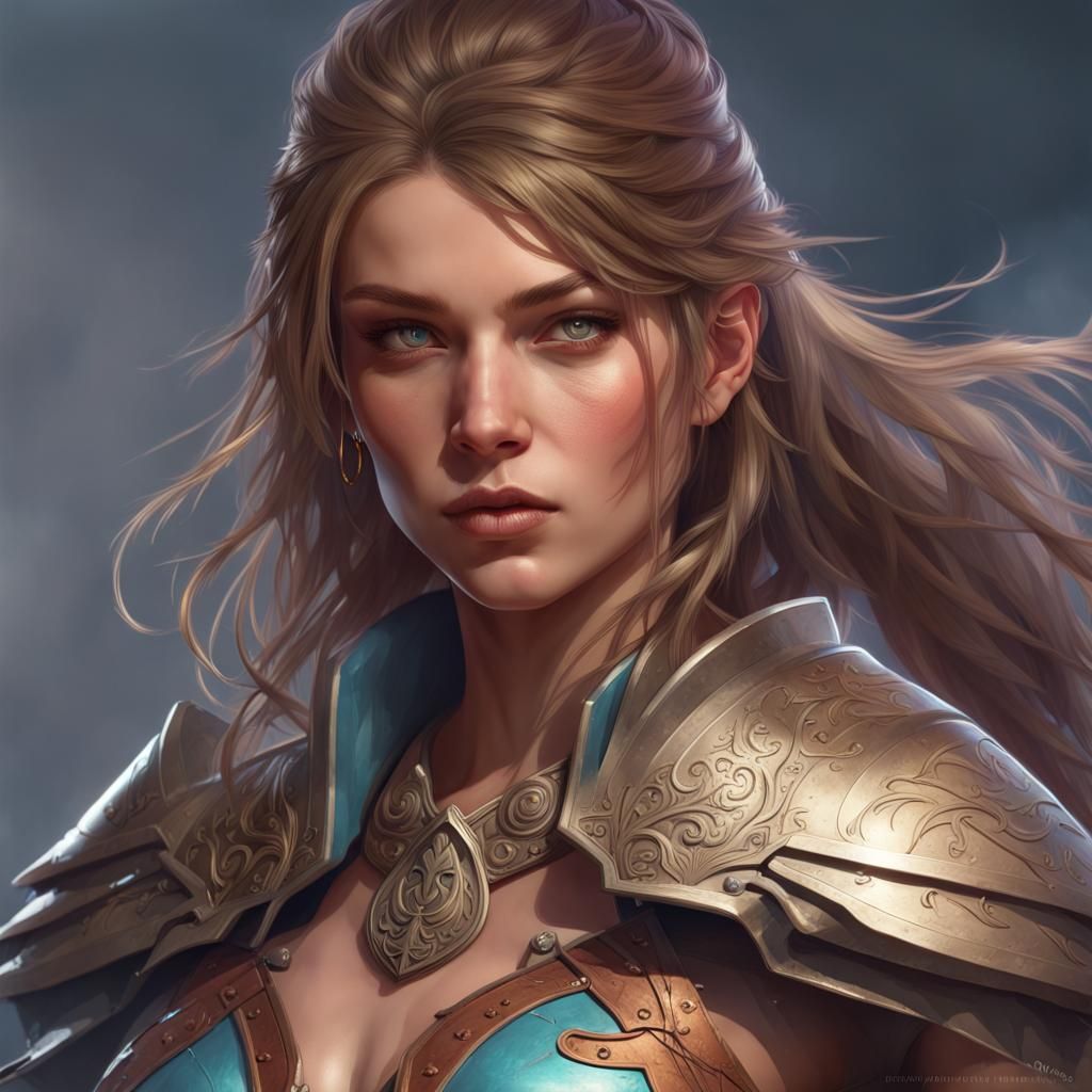 Hyperdetailed Warrior Girl Portrait in Striking Colors