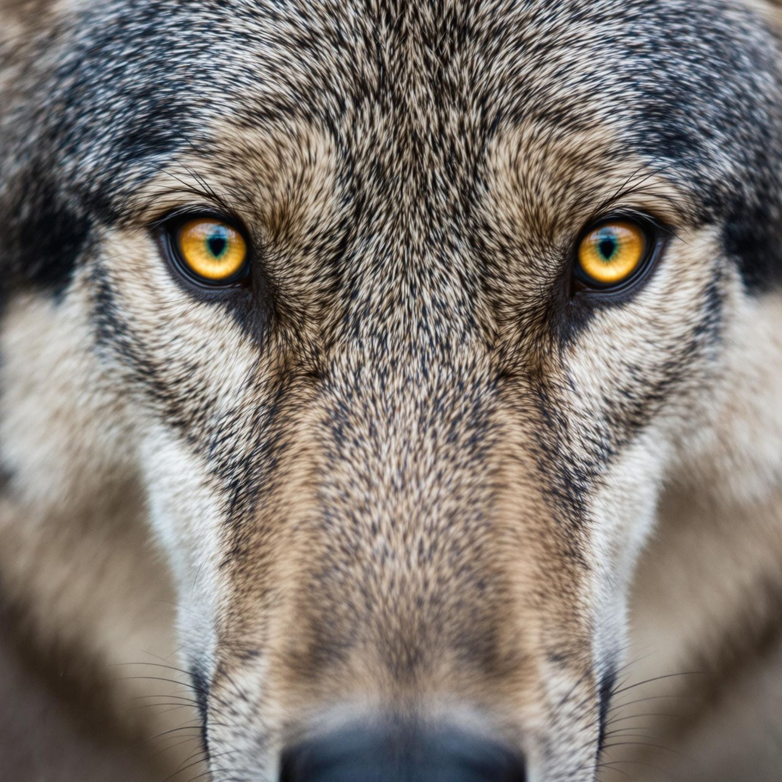Intense Close-Up Wolf Portrait in Hyper-Realistic Style