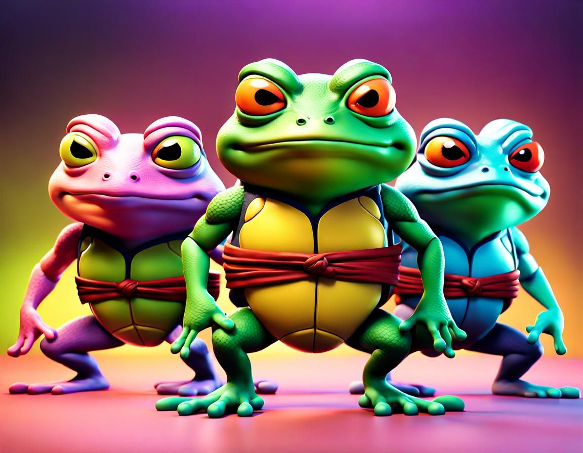 Teenage Mutant Kung-Fu Frogs as 3D Digital Art