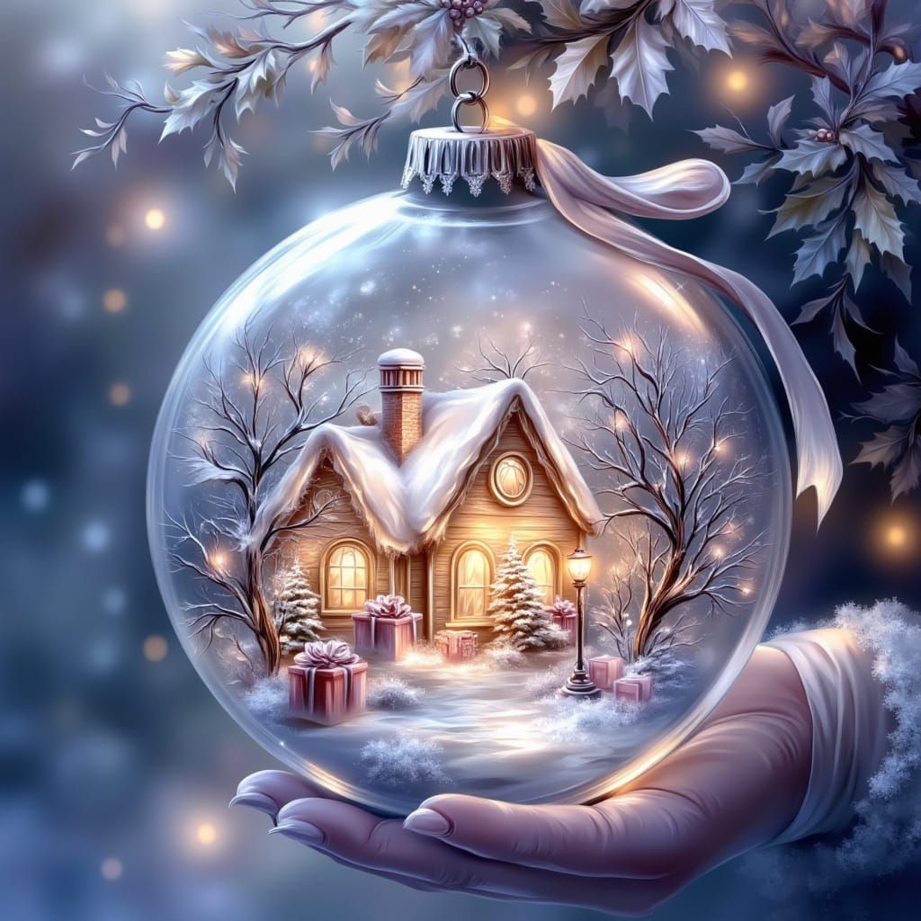 Glowing Glass Christmas Ornament with Fantasy Scene