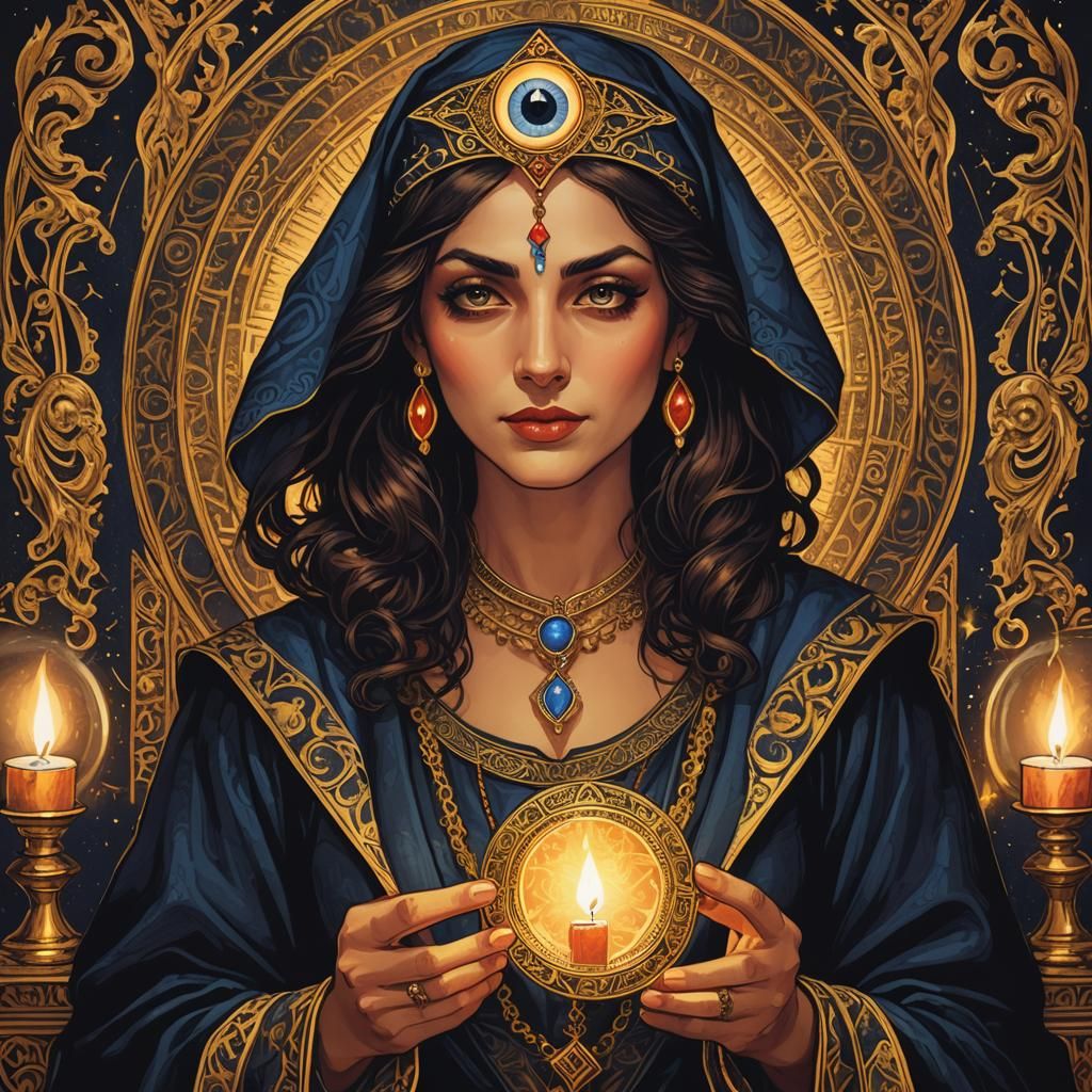 Tarot Card Illustration: Fortune Teller with Evil Eye