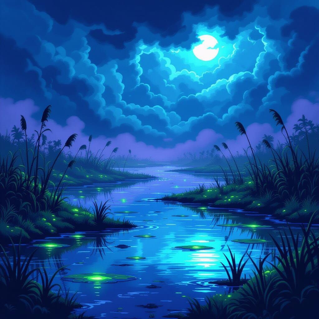 Vibrant Pixel Art Marsh Planet with Luminous Swamps