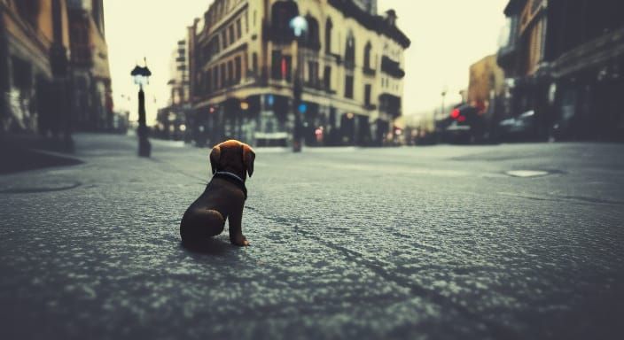 Puppy and Shadow: Detailed 8K Digital Matte Painting