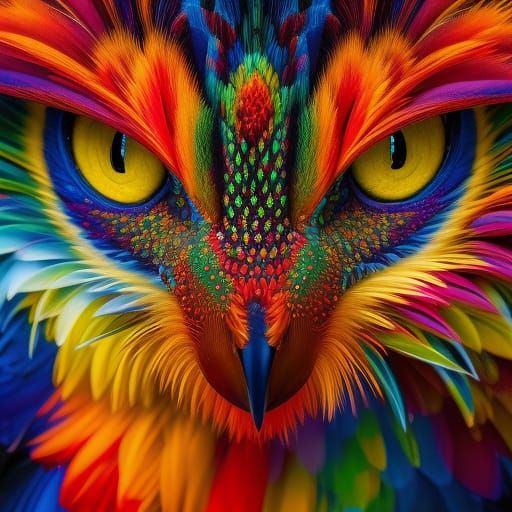 Psychedelic Cosmic Bird Portrait in Photorealistic Style