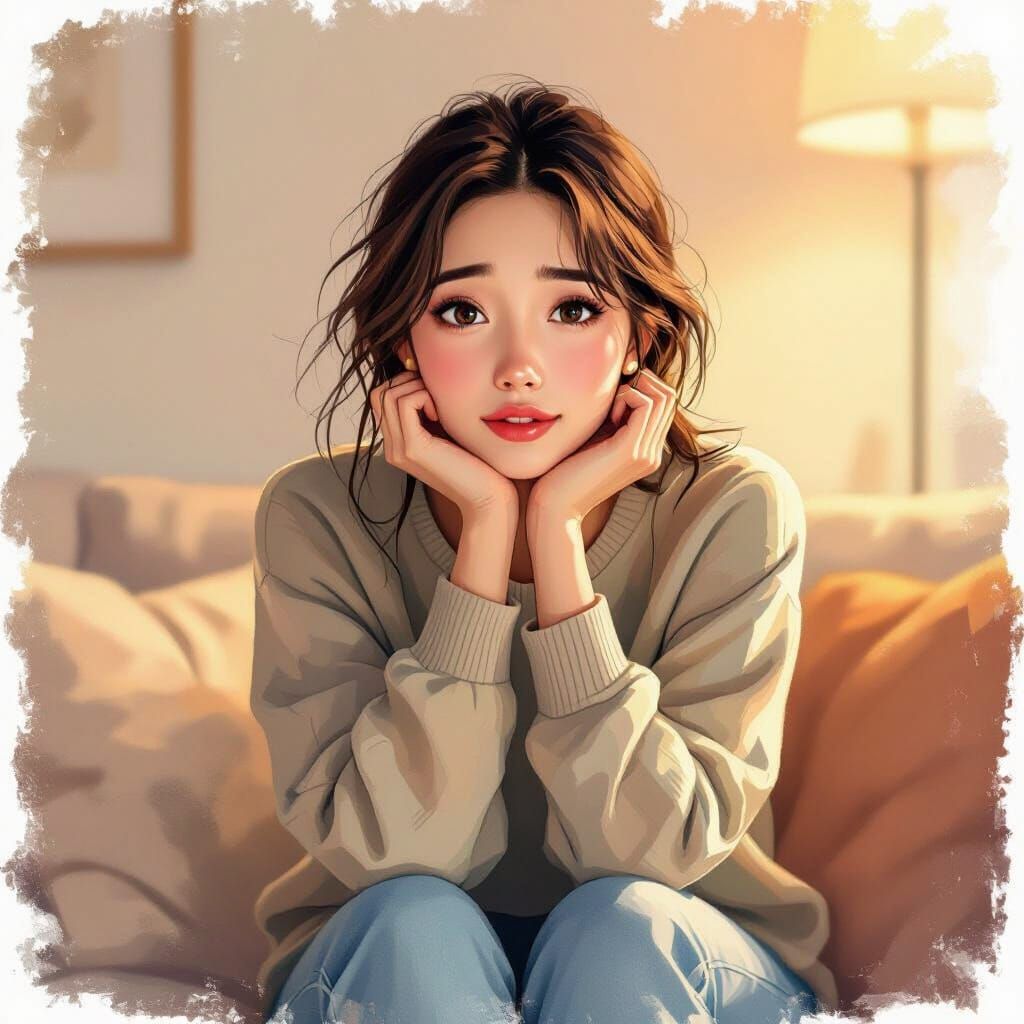 Remorseful Woman Apologizing in Digital Painting Style