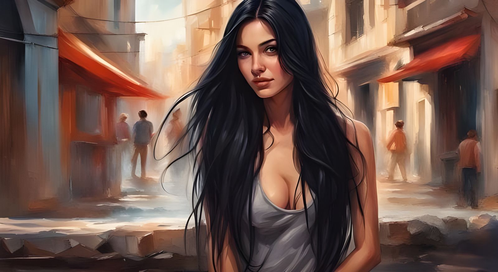 Beautiful Turkish Girl Portrait in Splash Art Style