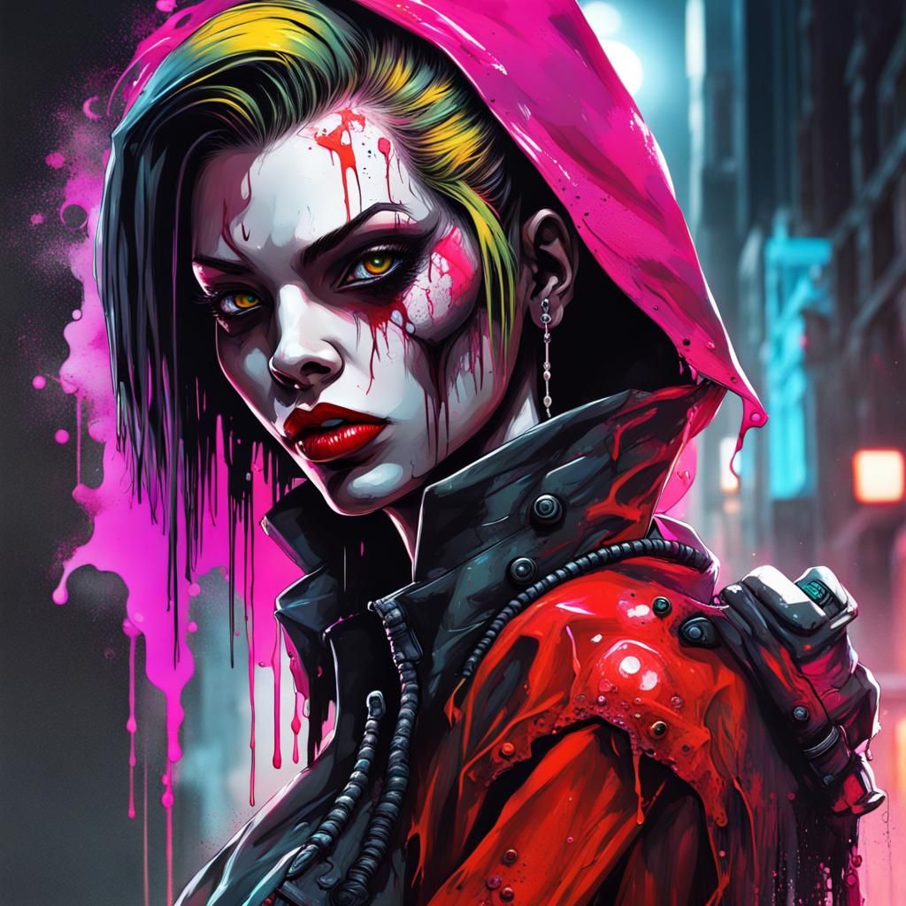 Cyberpunk Vampire Street Art Portrait