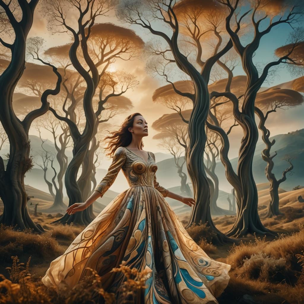 Surreal Woman in Dreamlike Landscape, Salvador Dali Style