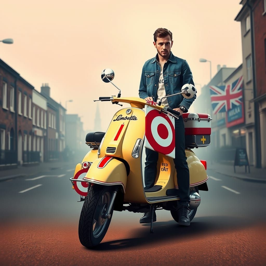 Quadrophenia style lambretta scooter wearing mod target the jam