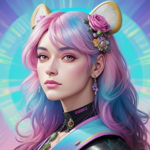 Pastel Bumble Bee and Rainbow Rose in Lisa Frank Style