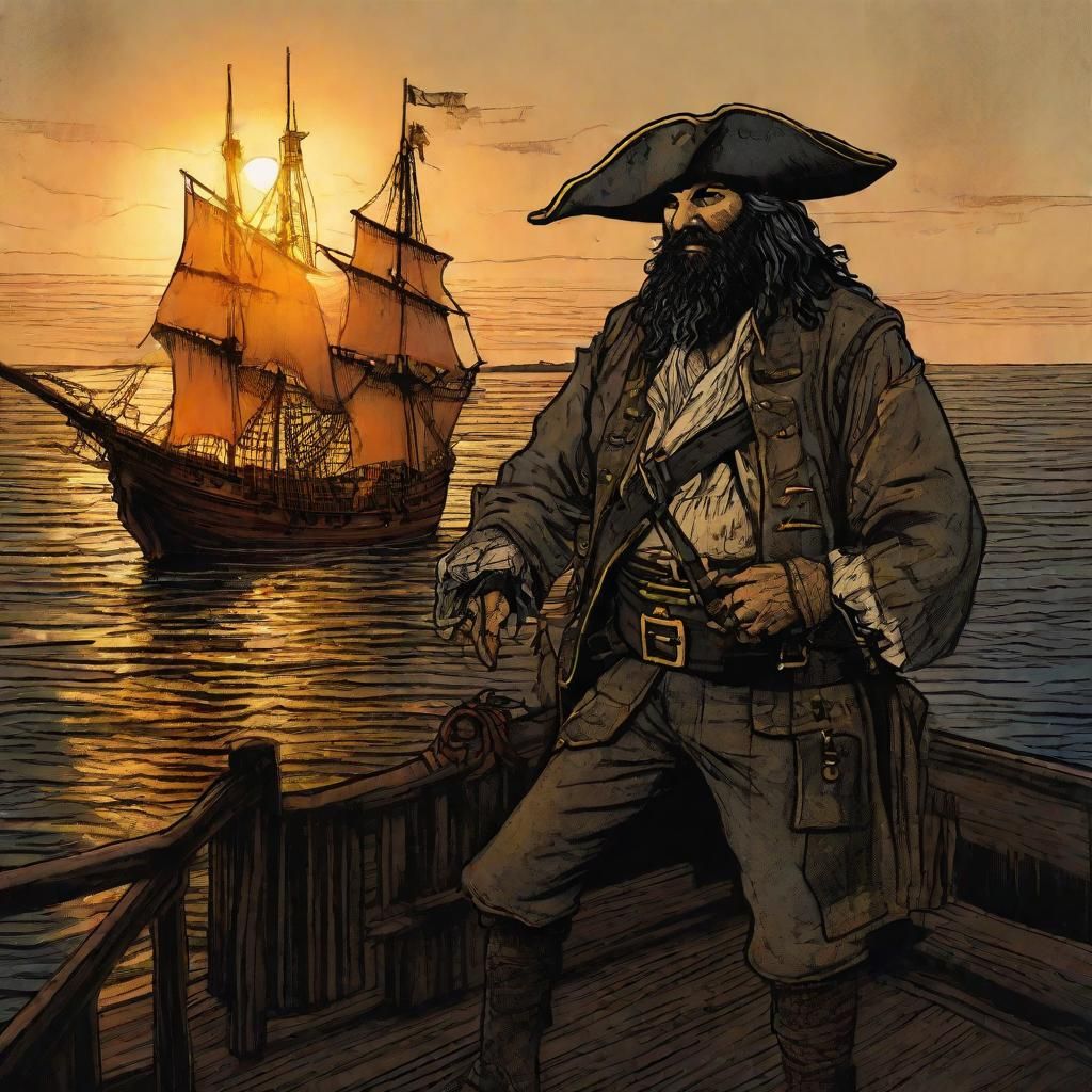 Pirate Meeting in Style of Historical Illustration