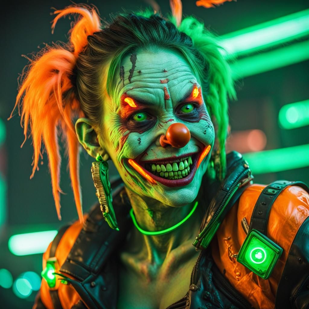 Fluorescent Zombie Monkey Clown in Cyberpunk Style