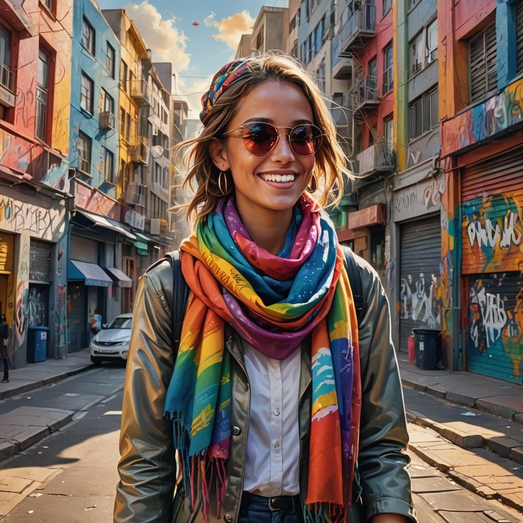 Surreal Cape Town Cityscape with Vibrant Woman in Bright Col...