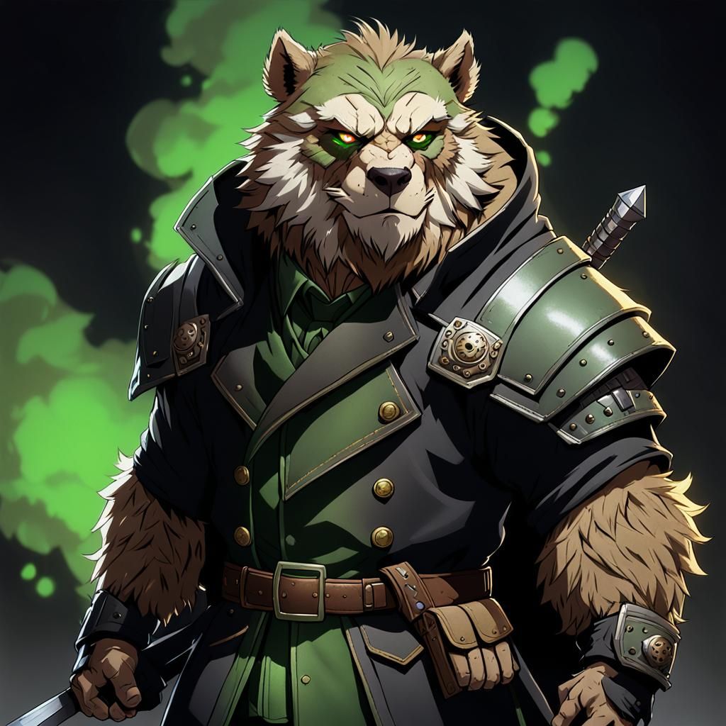 Armored Bugbear Character Art in Anime Style