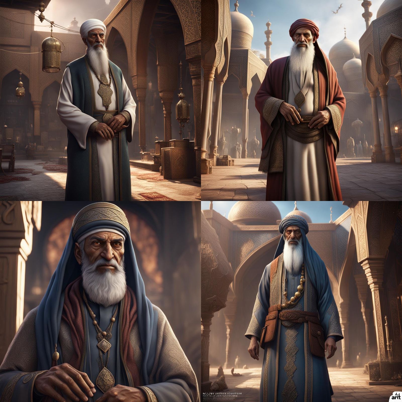 Detailed Matte Painting of an Old Muslim Sheikh