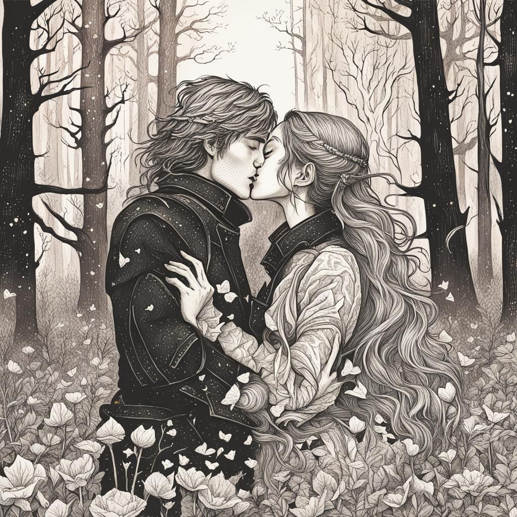 Ethereal Beings Embrace Amidst Blazing Forest
