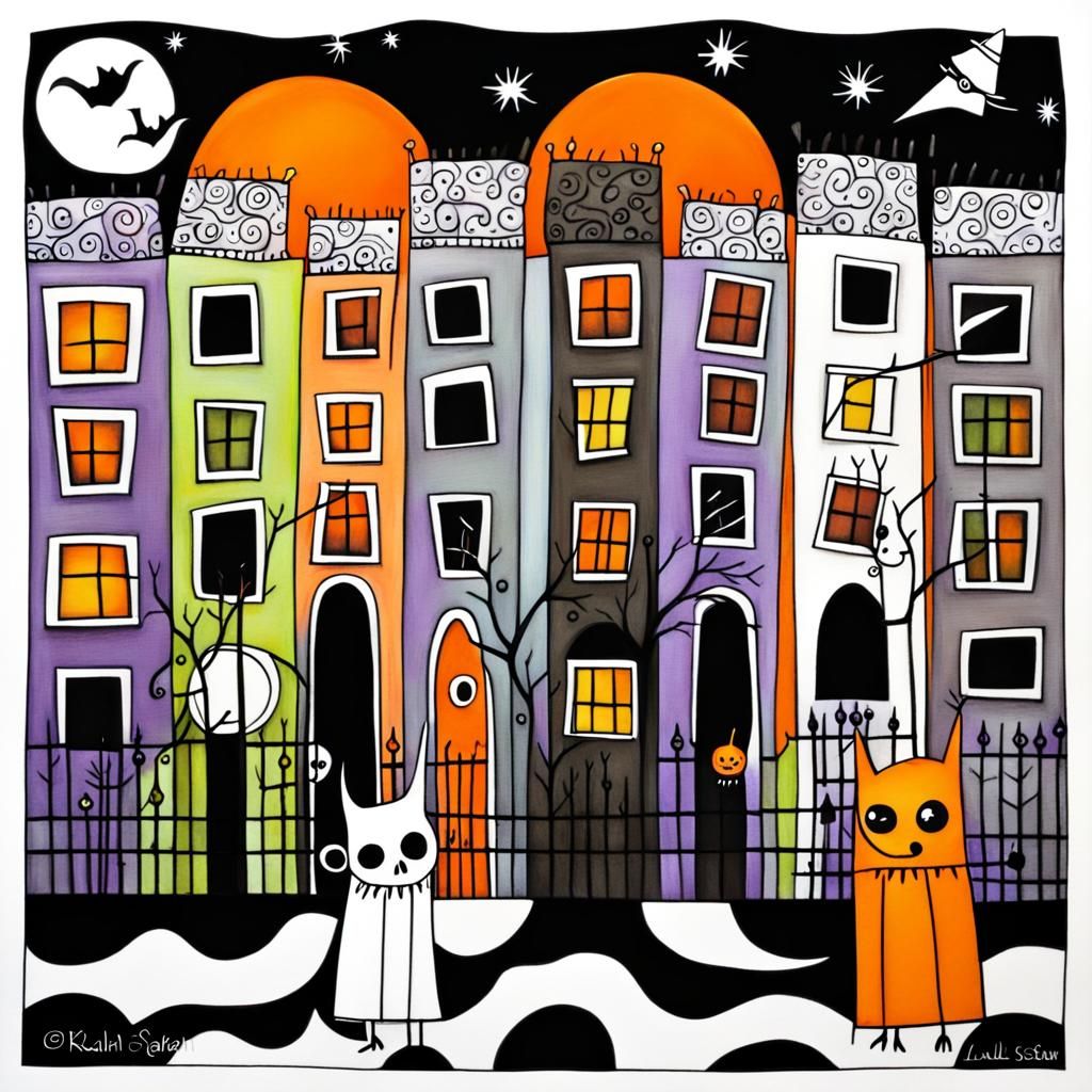 Halloween Street in Folk Art and Character Design