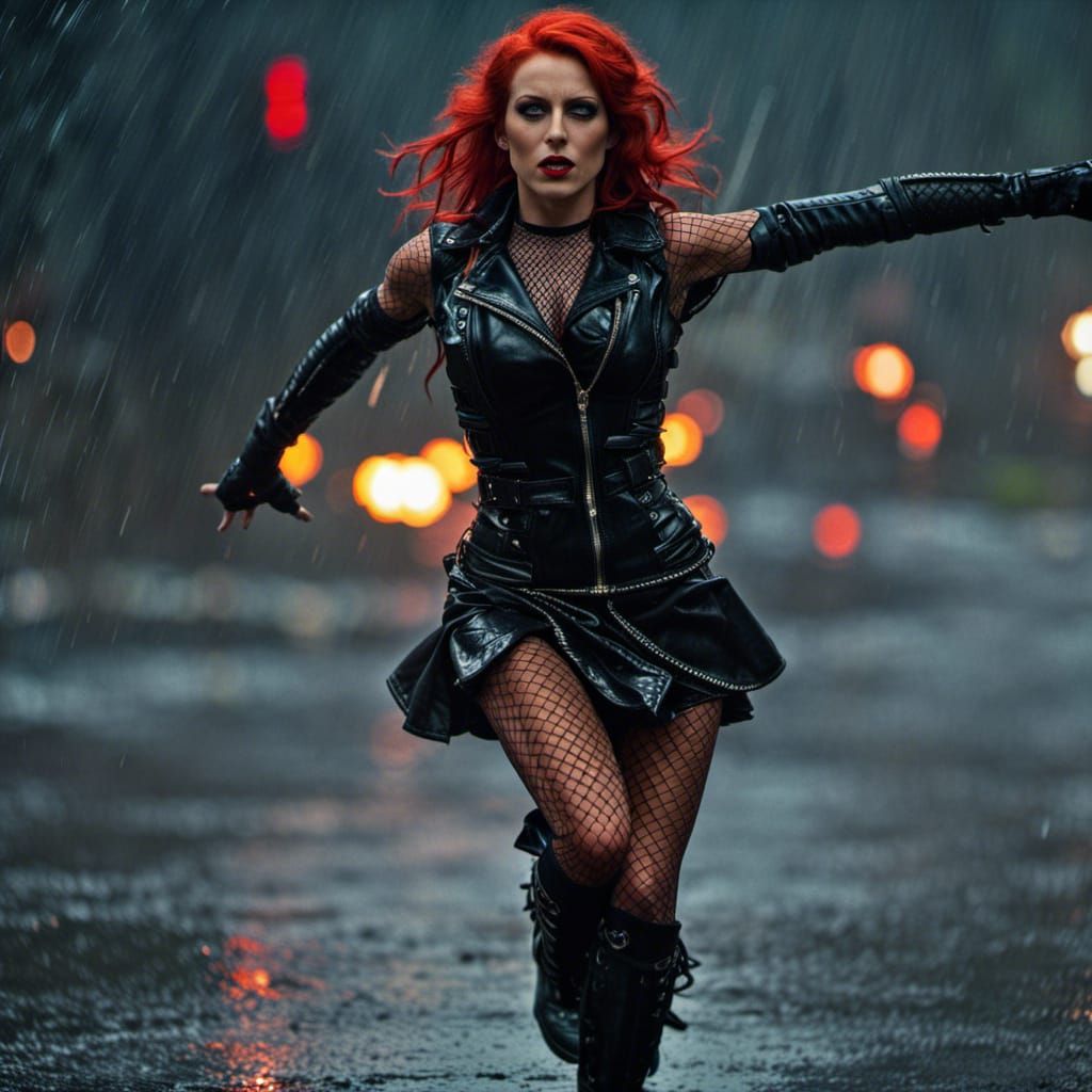 Futuristic Woman Dancing in the Rain
