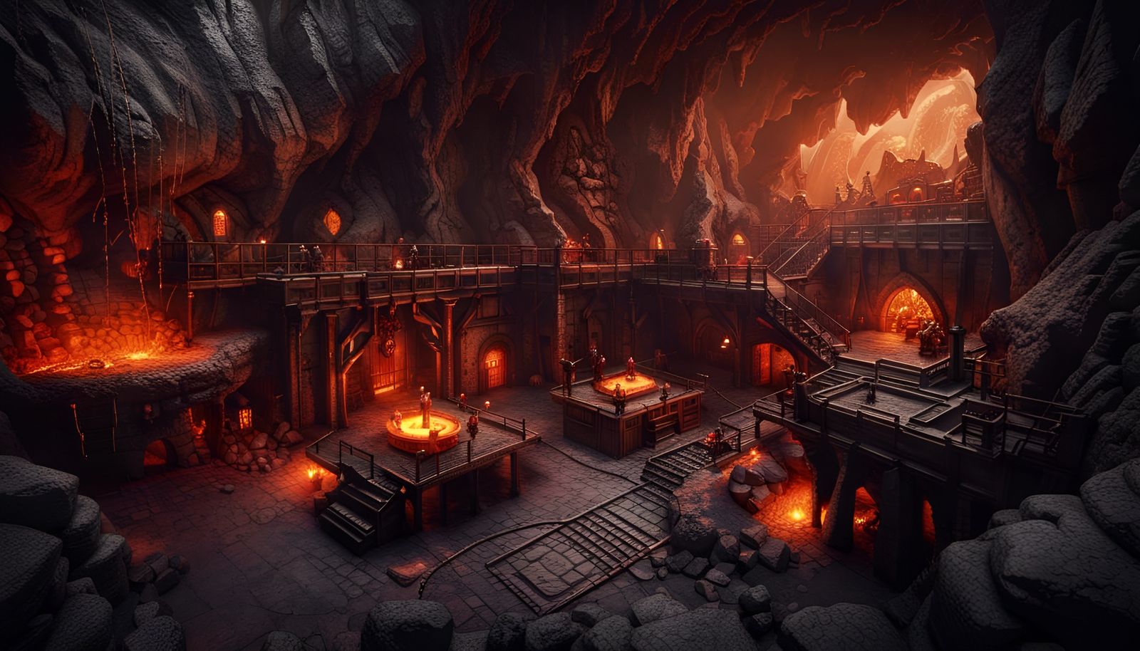Epic Fantasy Dwarven Forge in Mountain Cave