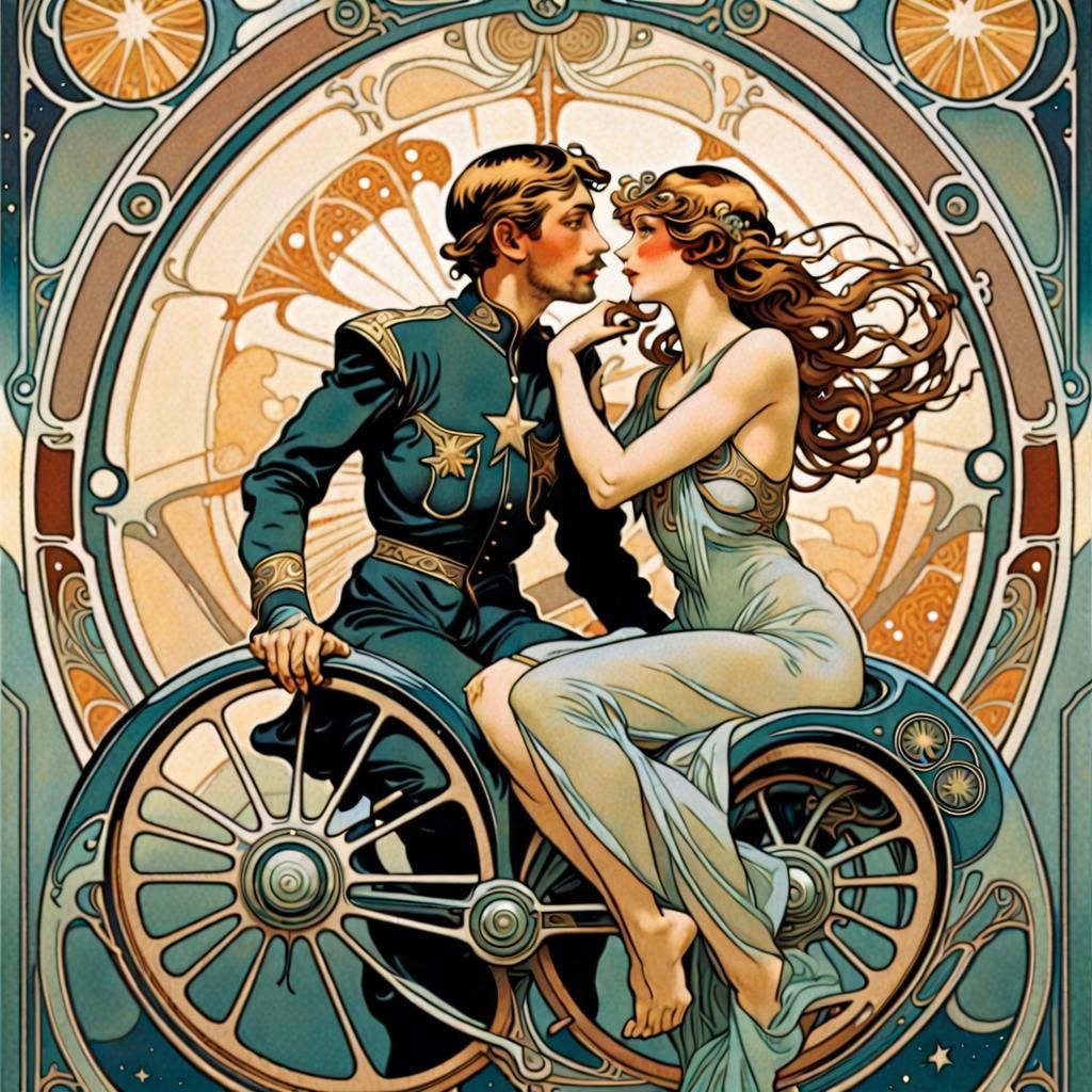 Lovers on Star Cruiser in Art Nouveau Style