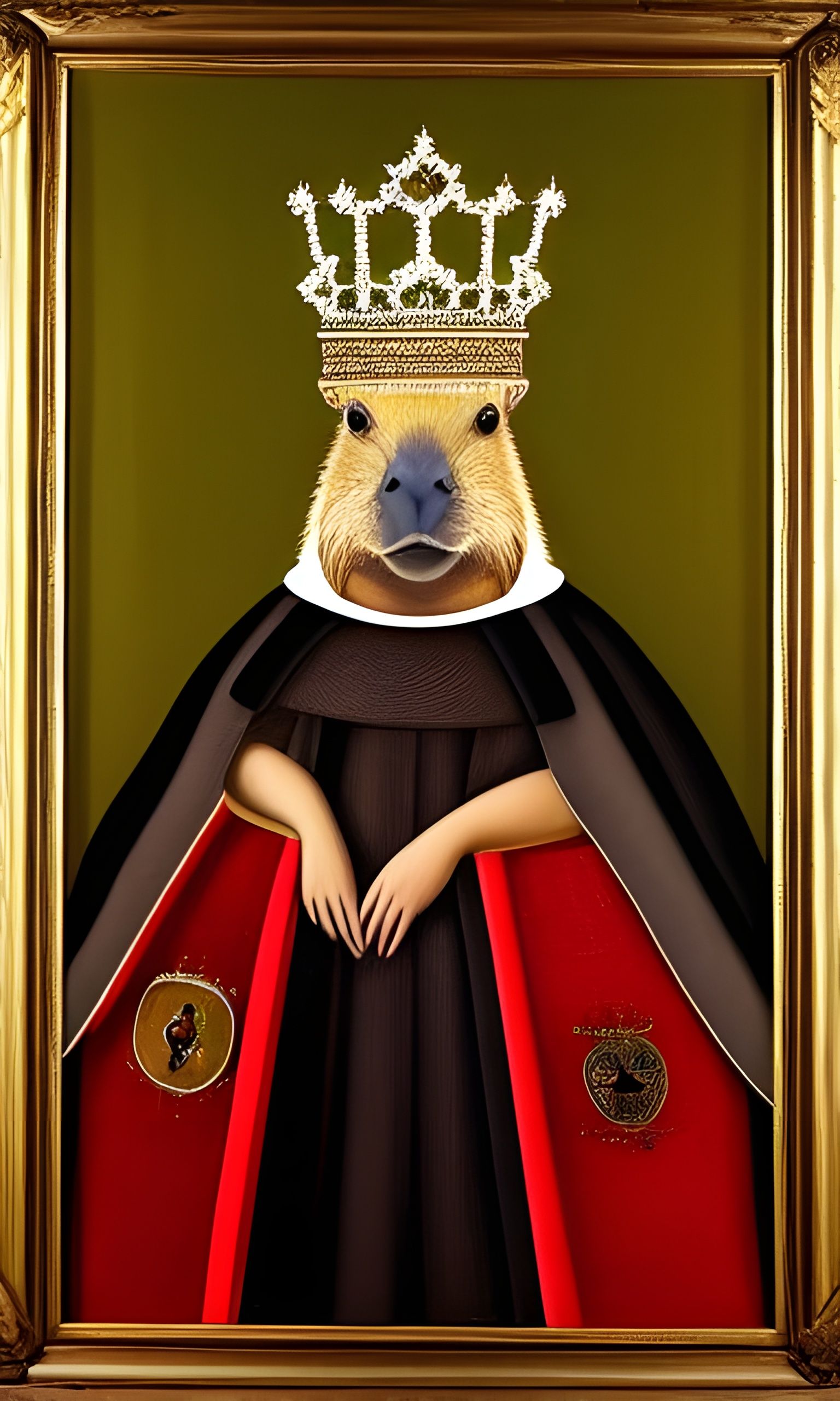 Crowned Capybara: Medieval Royal Portrait in Oil
