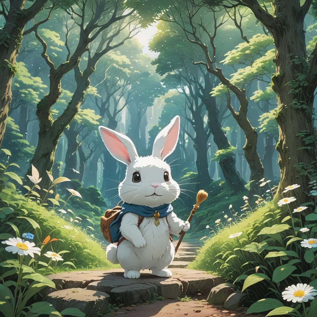 Cute Bunny Wizard in Anime Style