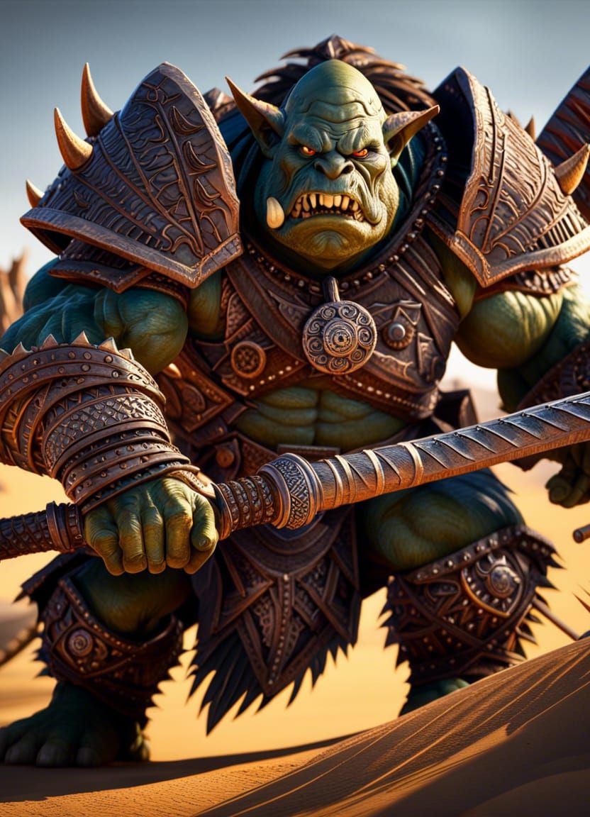 Detailed Ogre Warrior in Desert Landscape