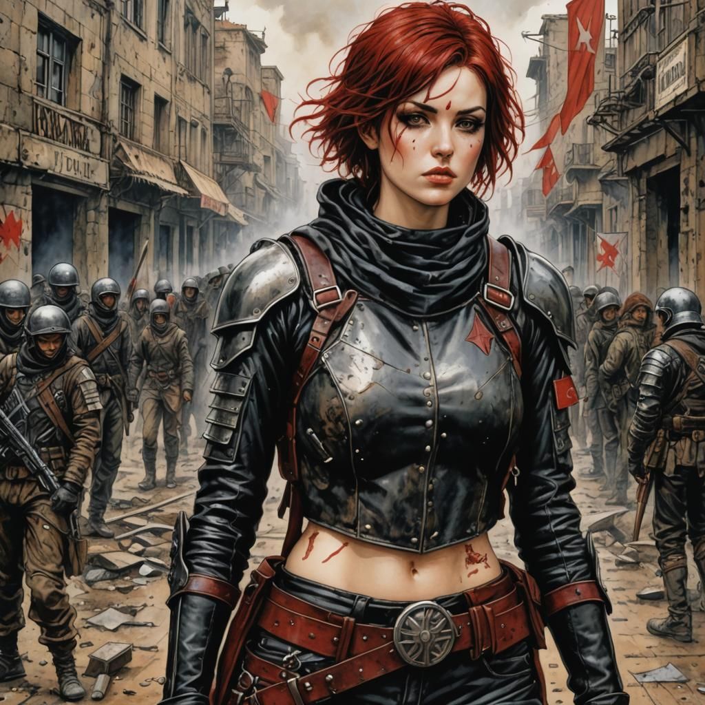 Post-Apocalyptic Rebel Leader in Leather Armor