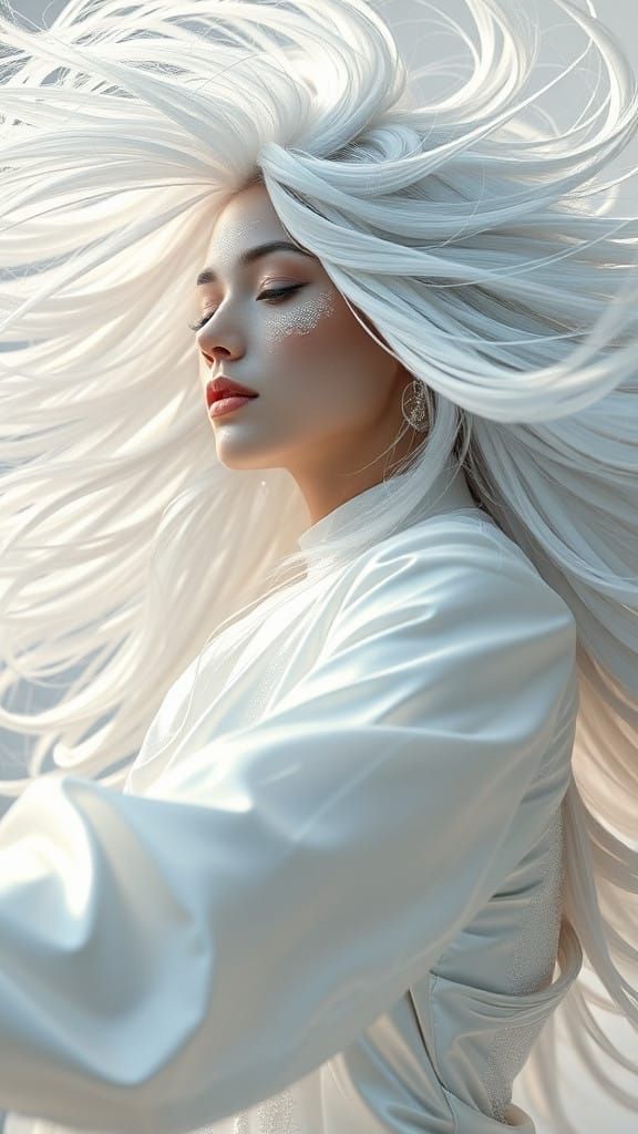 Ethereal Futurist Dance of a Girl in White