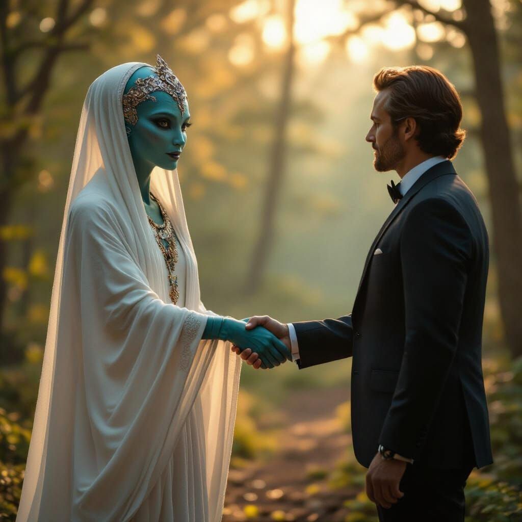 Harmonious Encounter in a Cinematic Forest